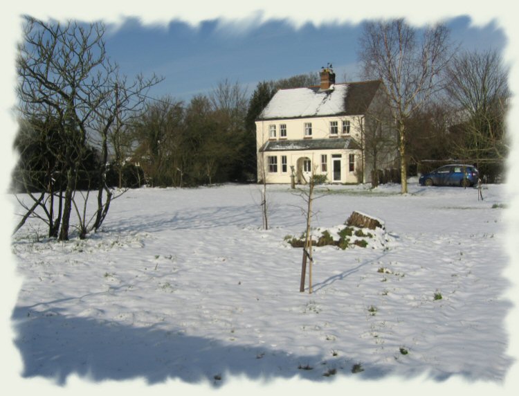 Church Farm House garden in the snow